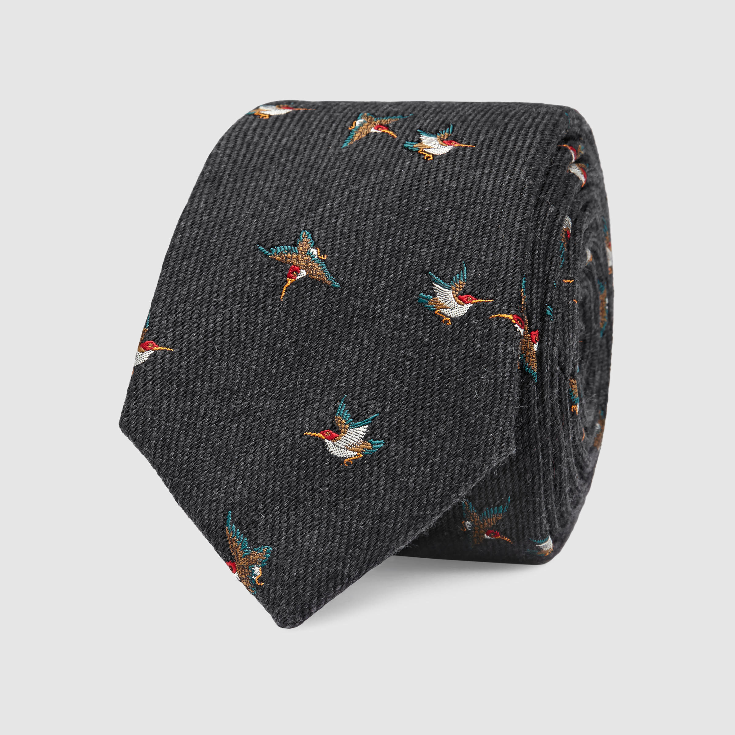 Lyst Gucci Silk Wool Tie With Hummingbirds In Black For Men